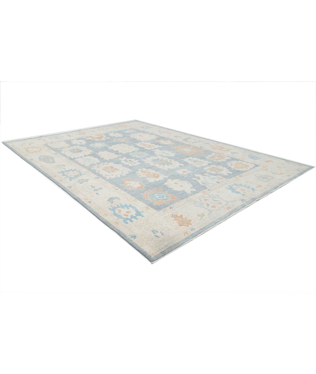 Hand Knotted Oushak Wool Rug - 10'3'' x 13'10'' 10'3'' x 13'10'' (308 X 415) / Grey / Ivory