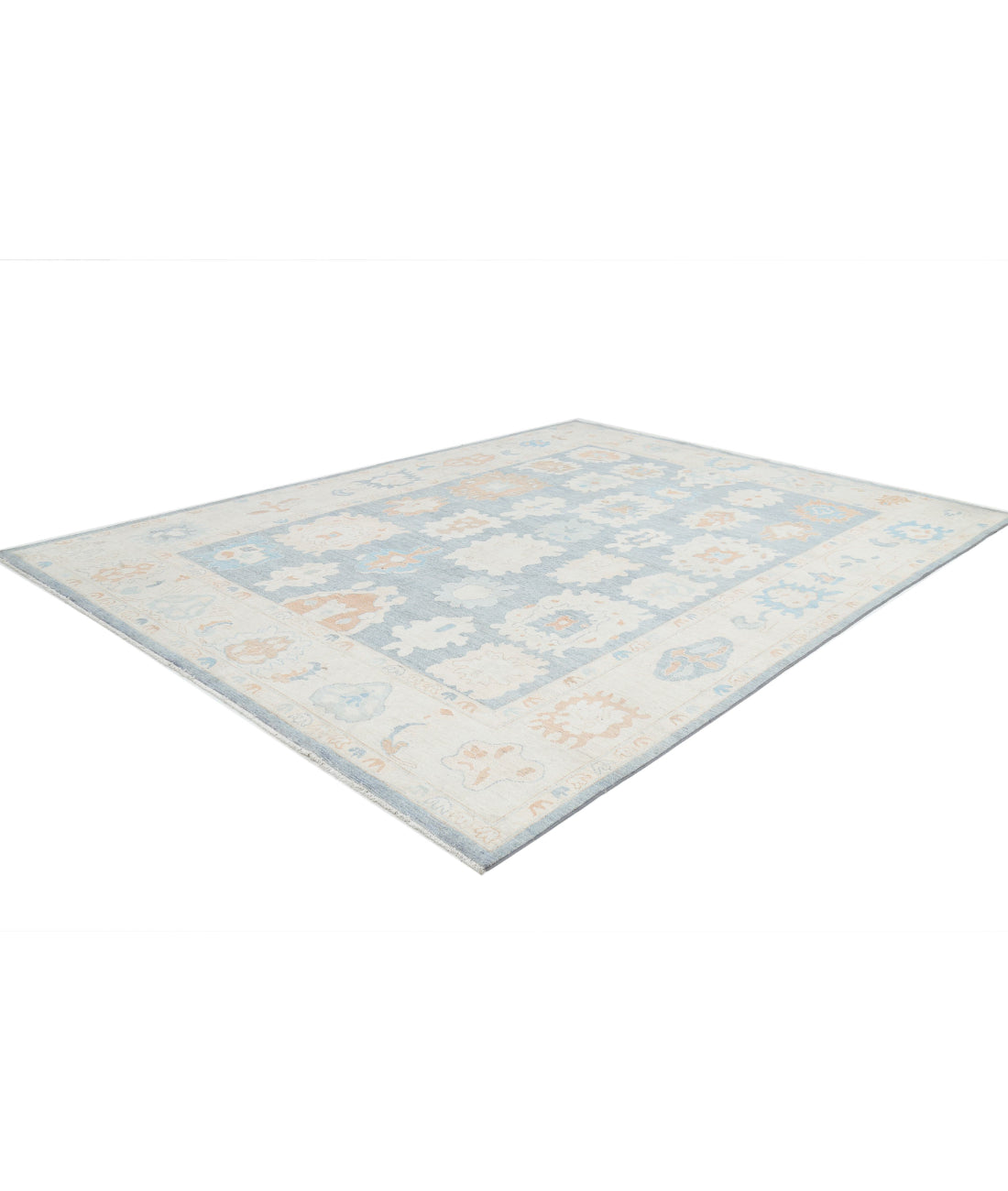 Hand Knotted Oushak Wool Rug - 10'3'' x 13'10'' 10'3'' x 13'10'' (308 X 415) / Grey / Ivory