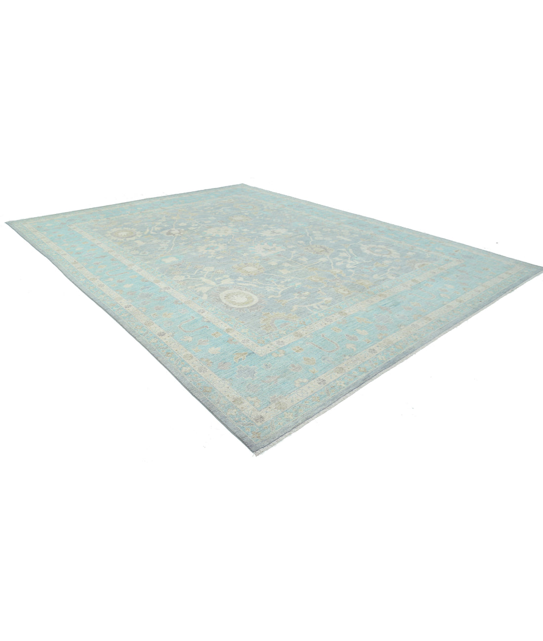 Hand Knotted Oushak Wool Rug - 12'0'' x 15'8'' 12'0'' x 15'8'' (360 X 470) / Grey / Green