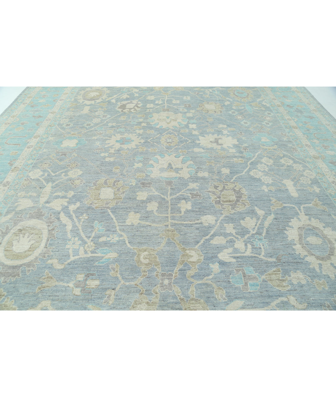 Hand Knotted Oushak Wool Rug - 12'0'' x 15'8'' 12'0'' x 15'8'' (360 X 470) / Grey / Green