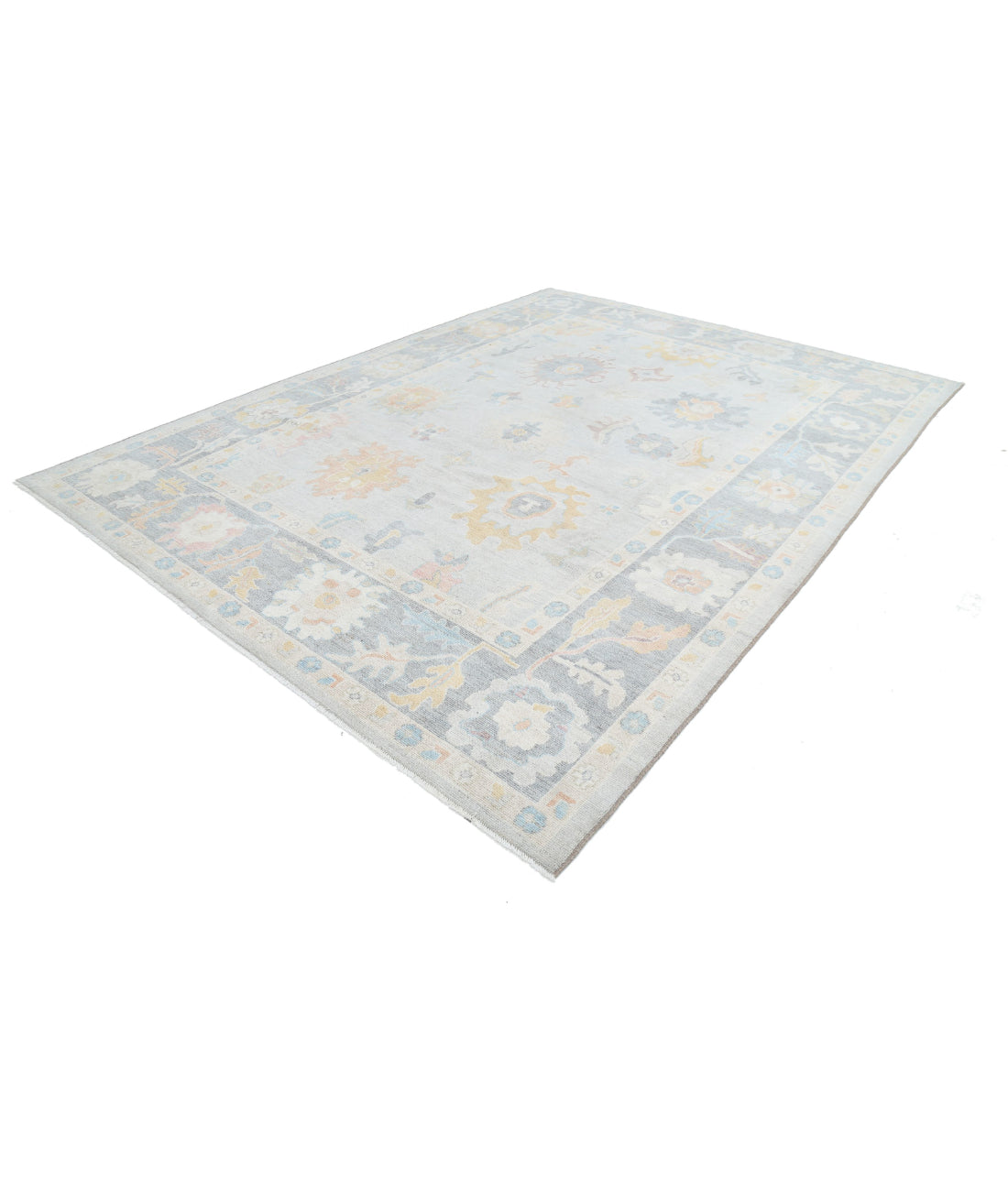 Hand Knotted Oushak Wool Rug - 9'0'' x 12'1'' 9'0'' x 12'1'' (270 X 363) / Blue / Grey