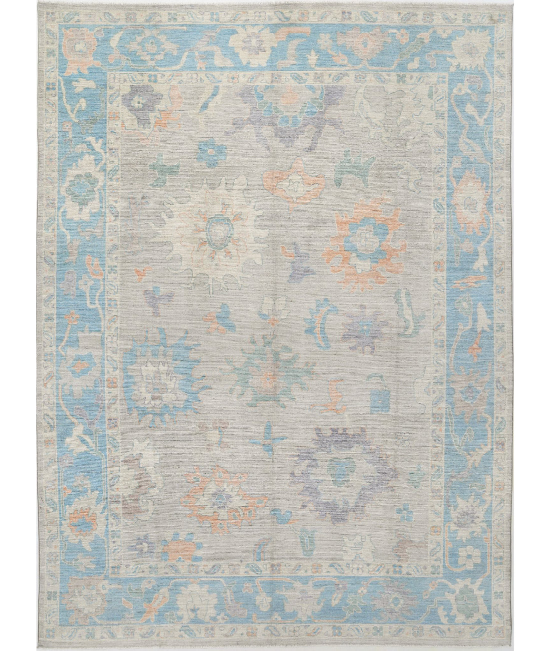 Hand Knotted Oushak Wool Rug - 10&#39;3&#39;&#39; x 14&#39;2&#39;&#39; 10&#39;3&#39;&#39; x 14&#39;2&#39;&#39; (308 X 425) / Grey / Blue