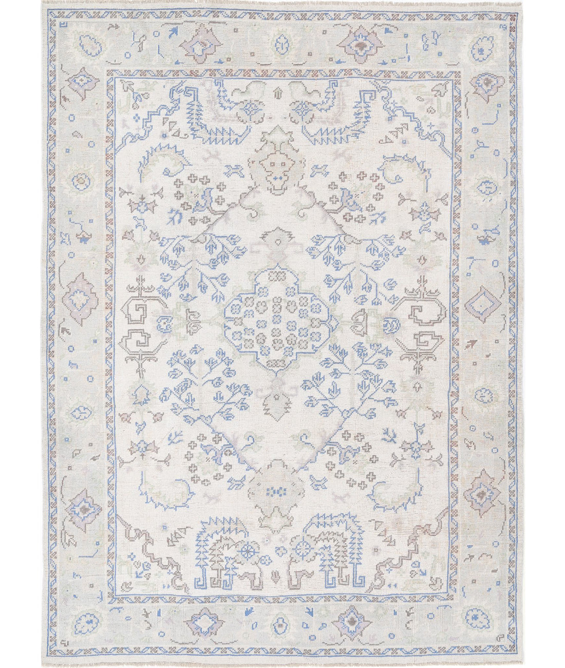 Hand Knotted Vintage Turkish Oushak Wool Rug - 8'1'' x 11'3''