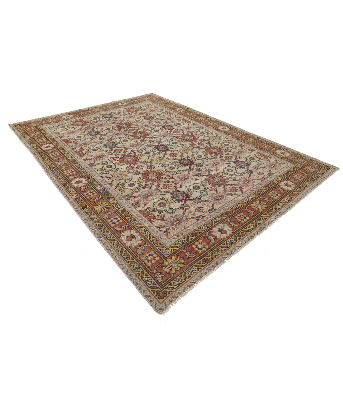 Hand Knotted Antique Turkish Oushak Wool Rug - 8'0'' x 11'0'' 8'0'' x 11'0'' (240 X 330) / Ivory / Rust