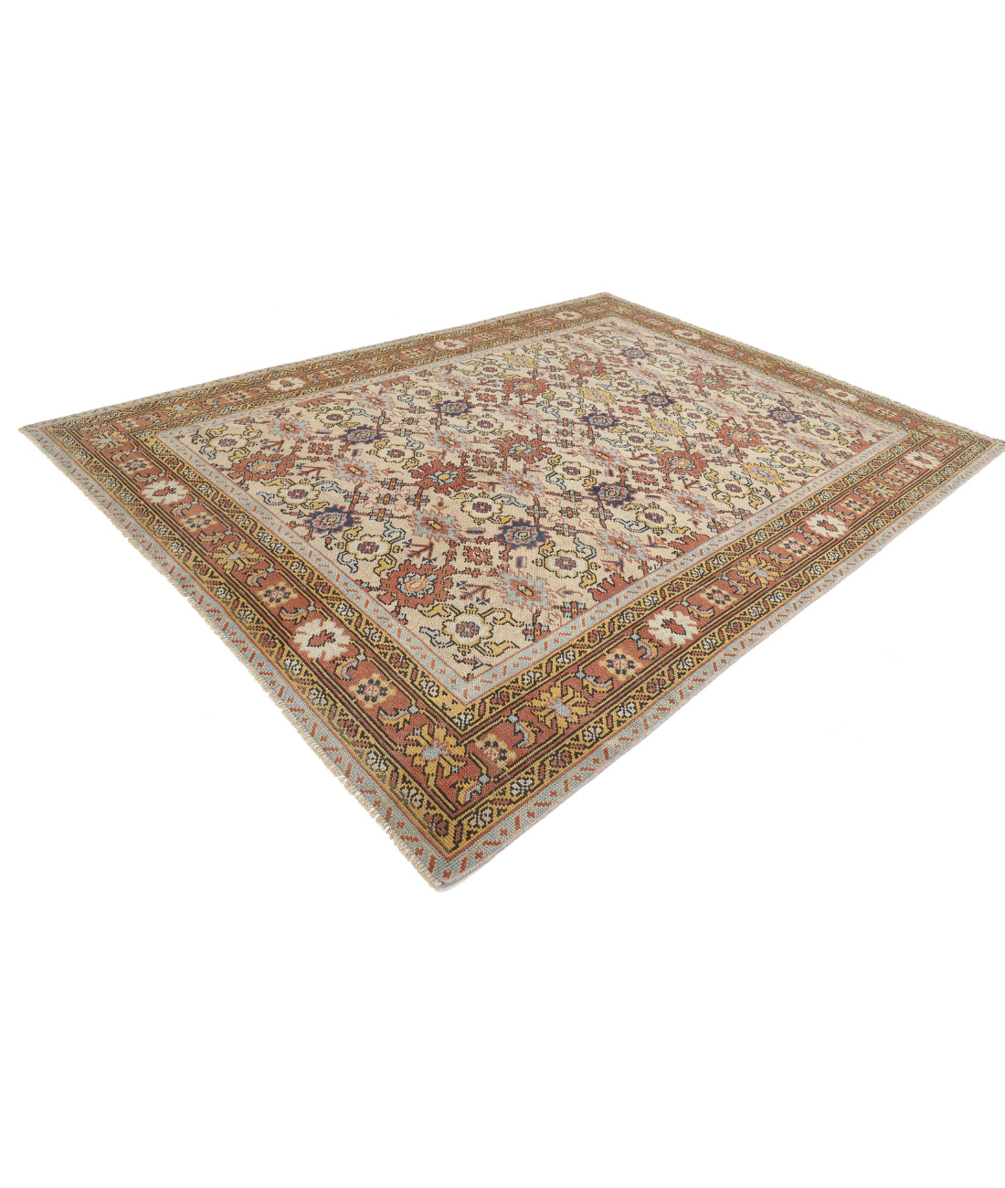 Hand Knotted Antique Turkish Oushak Wool Rug - 8'0'' x 11'0'' 8'0'' x 11'0'' (240 X 330) / Ivory / Rust