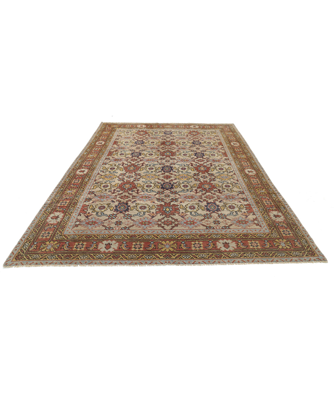 Hand Knotted Antique Turkish Oushak Wool Rug - 8'0'' x 11'0'' 8'0'' x 11'0'' (240 X 330) / Ivory / Rust