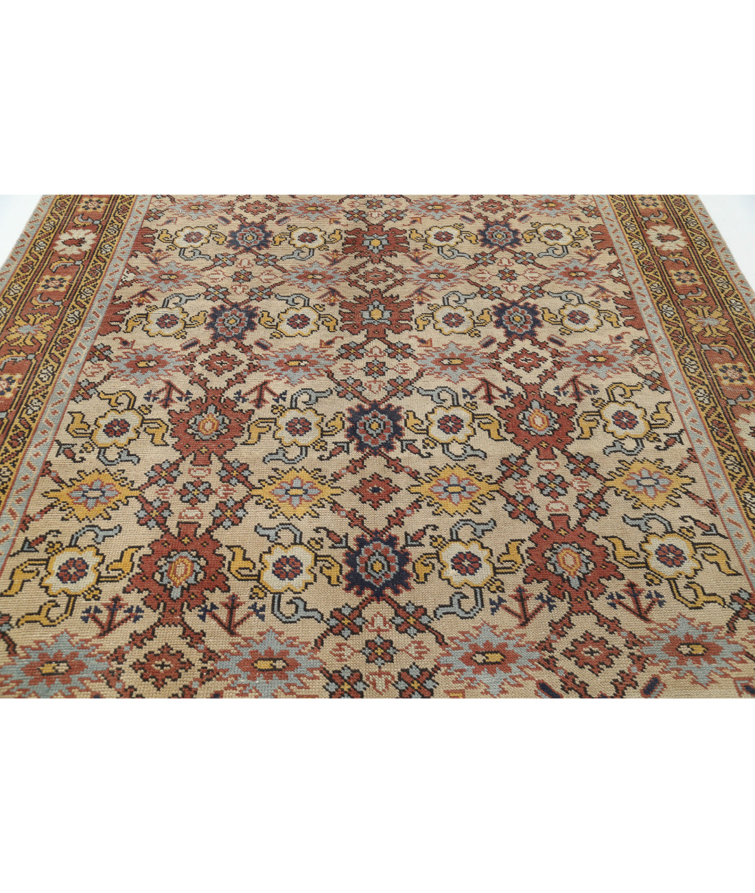 Hand Knotted Antique Turkish Oushak Wool Rug - 8'0'' x 11'0'' 8'0'' x 11'0'' (240 X 330) / Ivory / Rust
