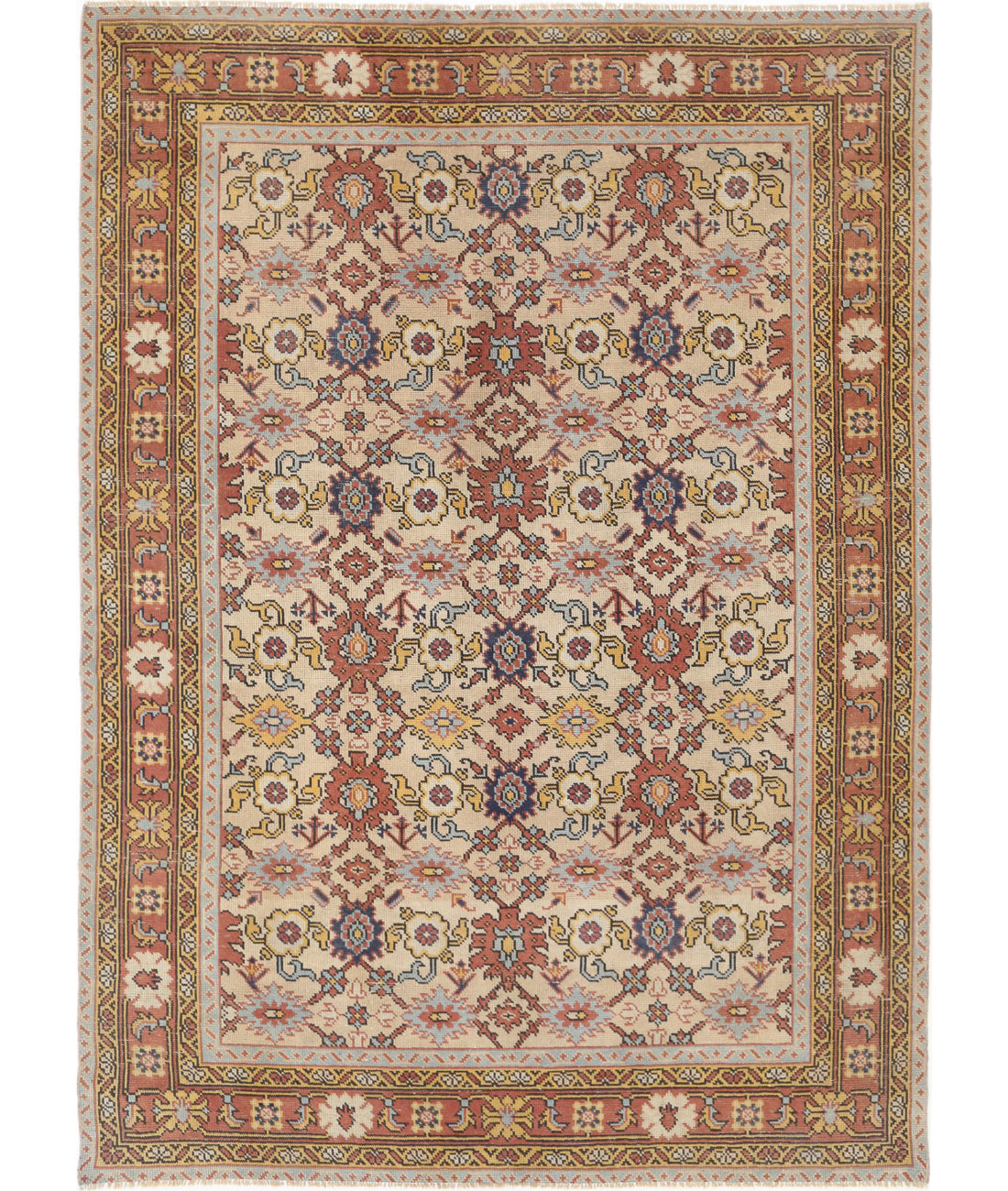 Hand Knotted Antique Turkish Oushak Wool Rug - 8&#39;0&#39;&#39; x 11&#39;0&#39;&#39; 8&#39;0&#39;&#39; x 11&#39;0&#39;&#39; (240 X 330) / Ivory / Rust
