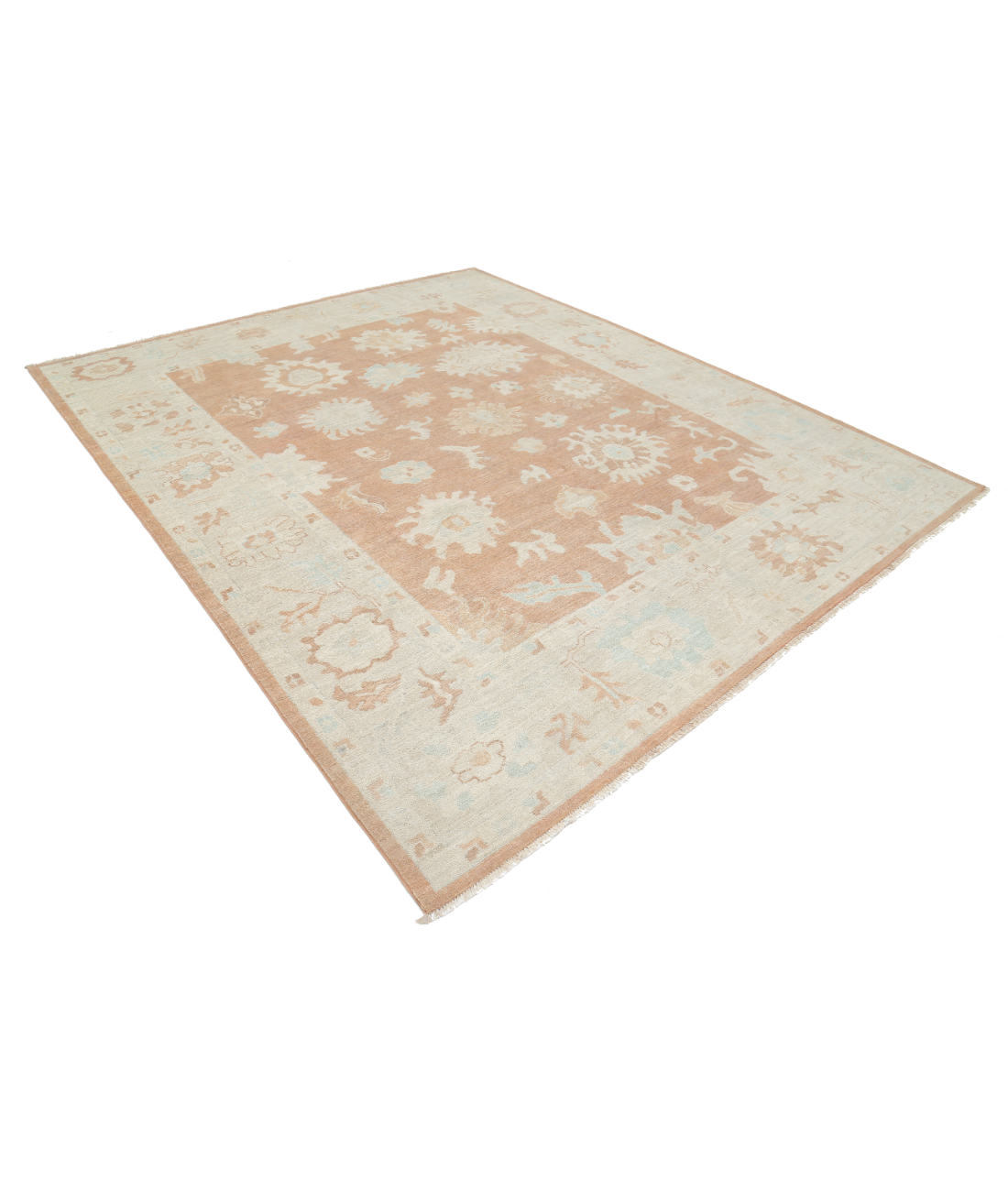 Hand Knotted Oushak Wool Rug 8' 3" X 9' 11" 8' 3" X 9' 11" (251 X 302) / Brown / Ivory