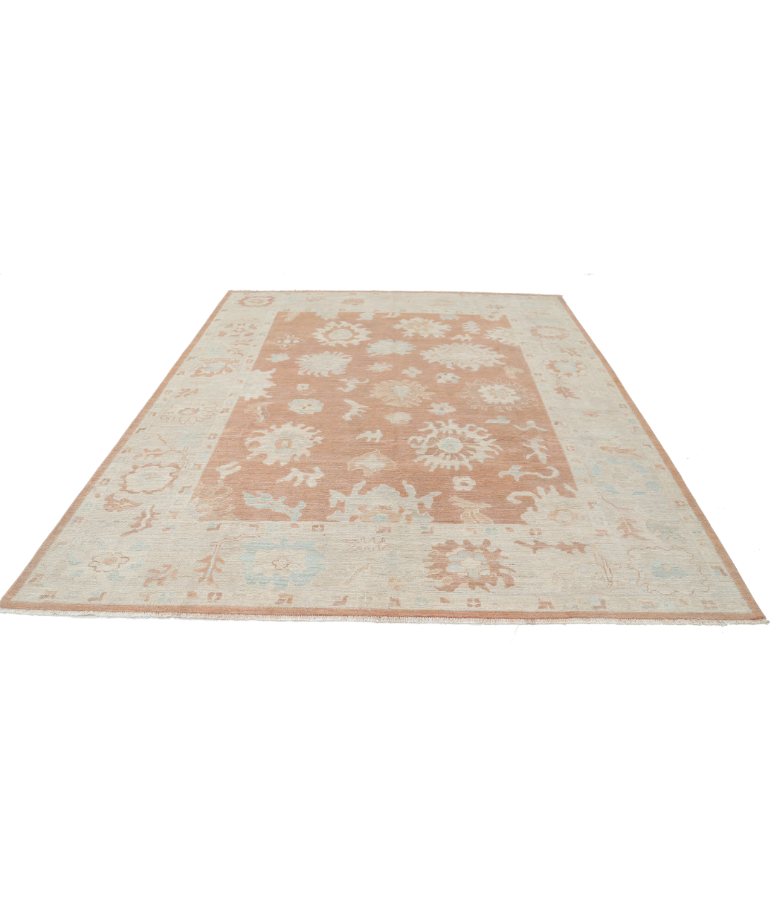 Hand Knotted Oushak Wool Rug 8' 3" X 9' 11" 8' 3" X 9' 11" (251 X 302) / Brown / Ivory