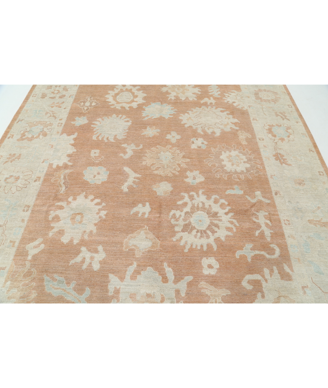 Hand Knotted Oushak Wool Rug 8' 3" X 9' 11" 8' 3" X 9' 11" (251 X 302) / Brown / Ivory
