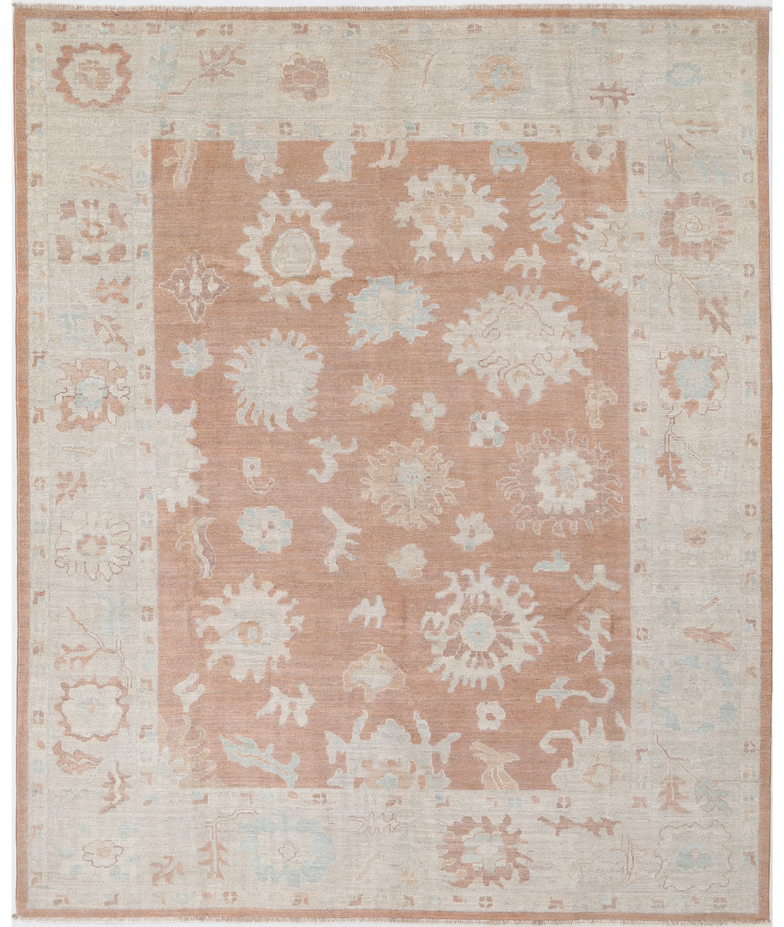 Hand Knotted Oushak Wool Rug 8' 3" X 9' 11" 8' 3" X 9' 11" (251 X 302) / Brown / Ivory
