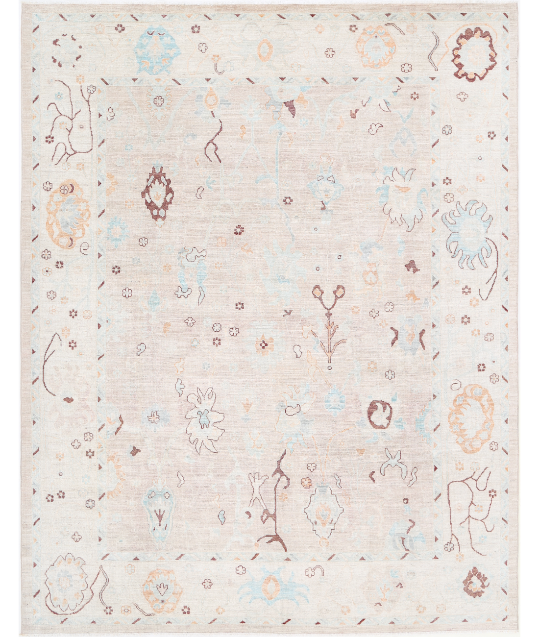 Hand Knotted Oushak Wool Rug 9' 3" X 11' 9" 9' 3" X 11' 9" (282 X 358) / Taupe / Ivory