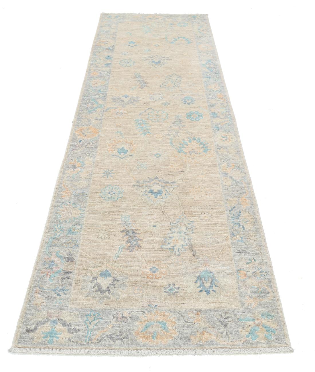 Hand Knotted Oushak Wool Rug - 3'0'' x 9'7'' 3' 0" X 9' 7" (91 X 292) / Taupe / Grey