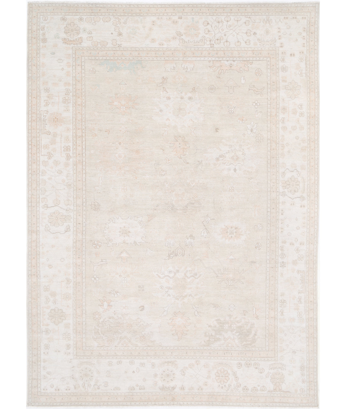 Hand Knotted Oushak Wool Rug - 8&#39;11&#39;&#39; x 12&#39;4&#39;&#39; 8&#39; 11&quot; X 12&#39; 4&quot; (272 X 376) / Grey / Ivory