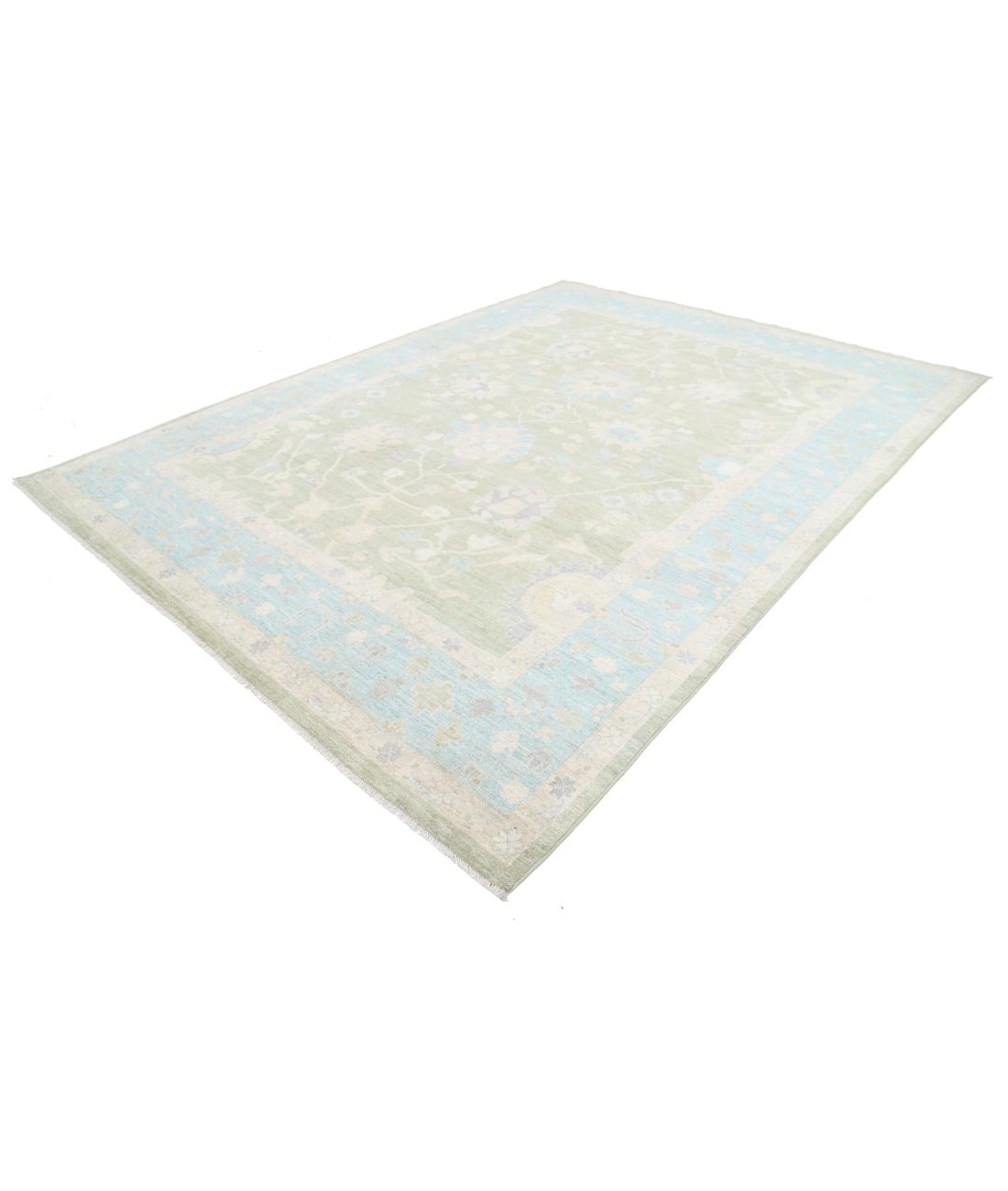 Hand Knotted Oushak Wool Rug - 9'3'' x 12'4'' 9' 3" X 12' 4" (282 X 376) / Green / Blue