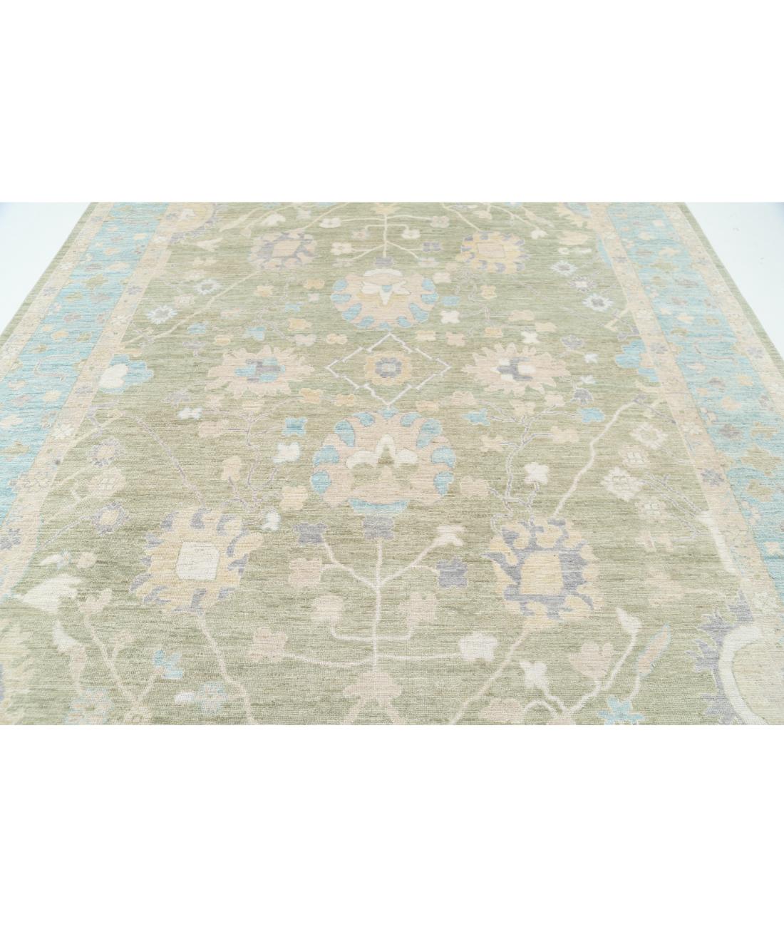 Hand Knotted Oushak Wool Rug - 9'3'' x 12'4'' 9' 3" X 12' 4" (282 X 376) / Green / Blue