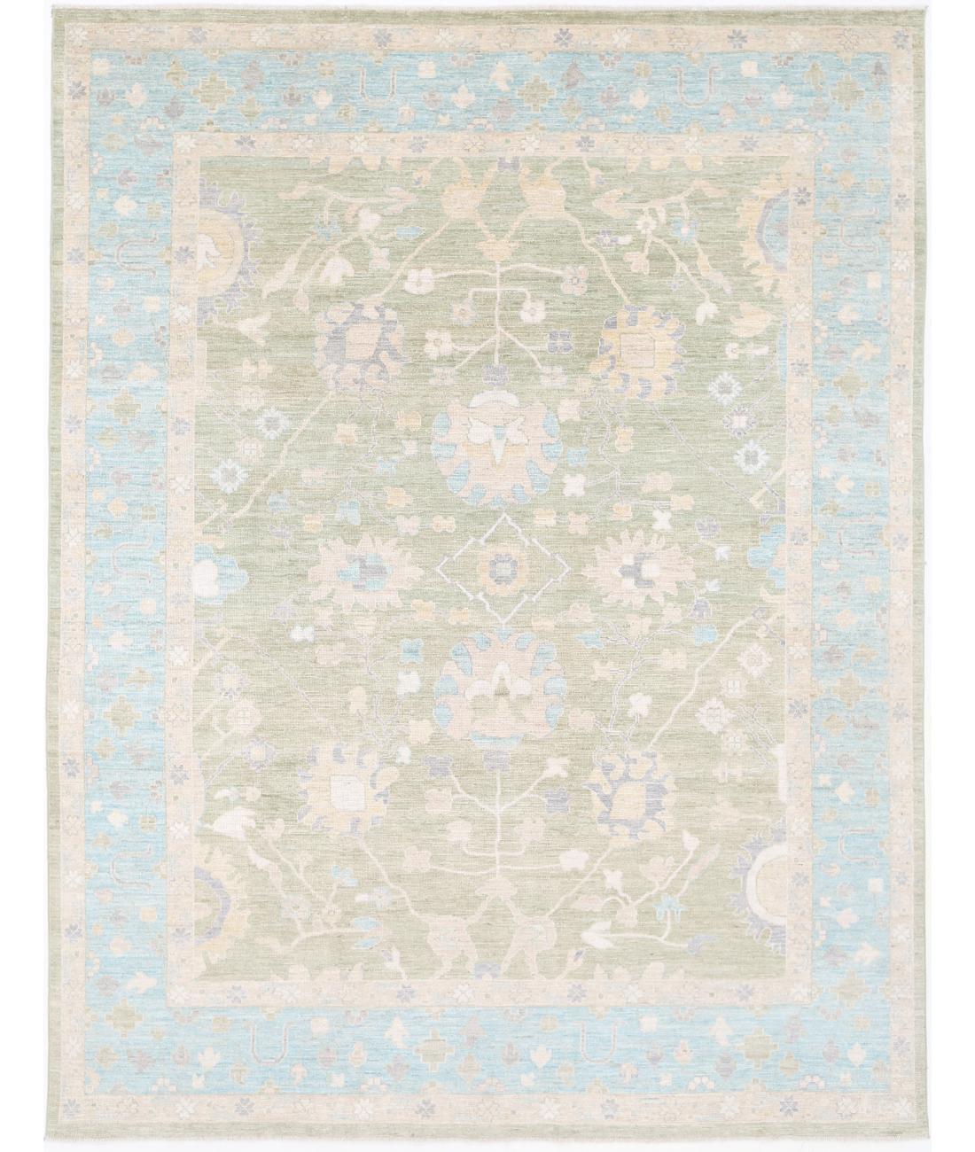 Hand Knotted Oushak Wool Rug - 9&#39;3&#39;&#39; x 12&#39;4&#39;&#39; 9&#39; 3&quot; X 12&#39; 4&quot; (282 X 376) / Green / Blue