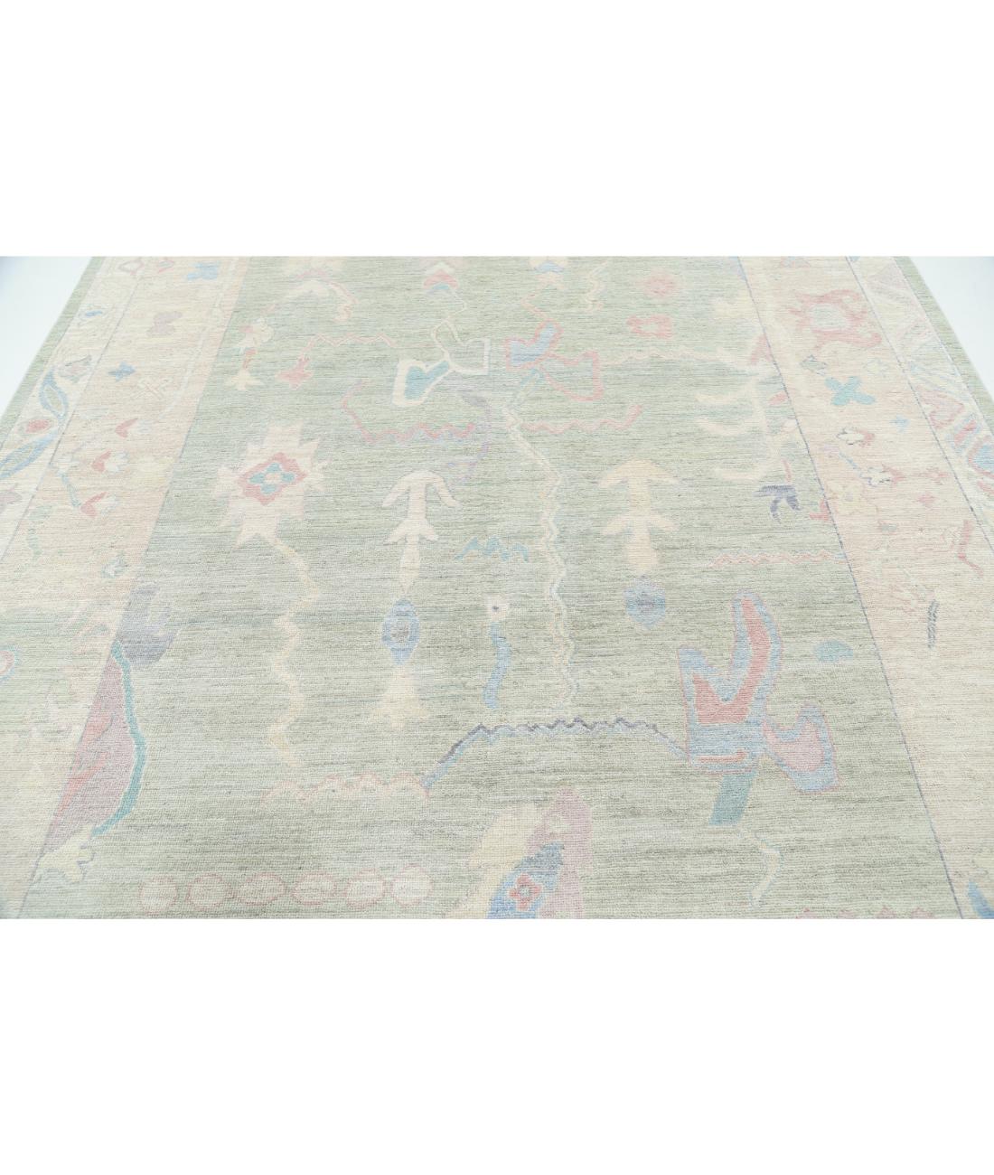 Hand Knotted Oushak Wool Rug - 8'2'' x 9'9'' 8' 2" X 9' 9" (249 X 297) / Green / Taupe