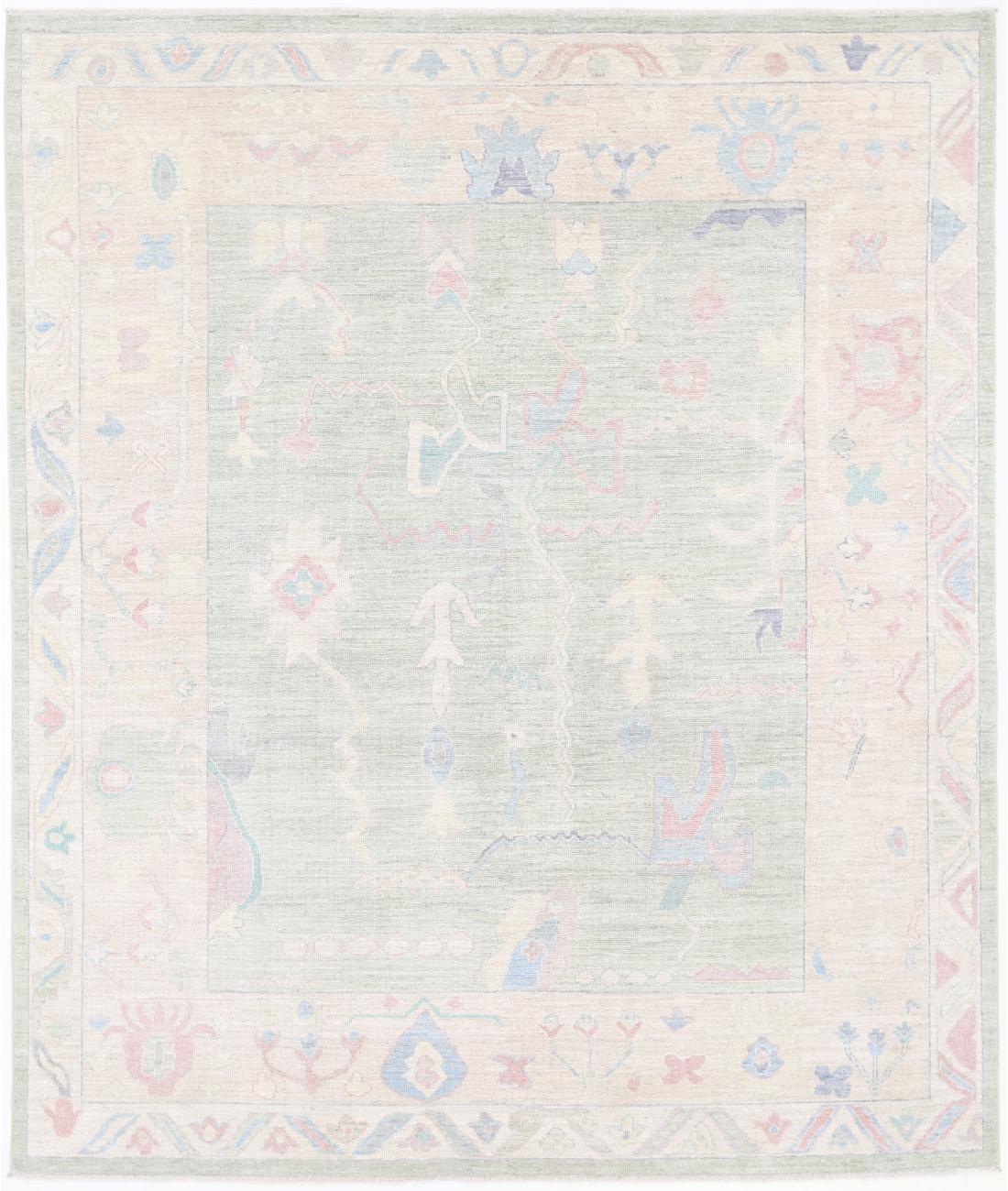 Hand Knotted Oushak Wool Rug - 8&#39;2&#39;&#39; x 9&#39;9&#39;&#39; 8&#39; 2&quot; X 9&#39; 9&quot; (249 X 297) / Green / Taupe