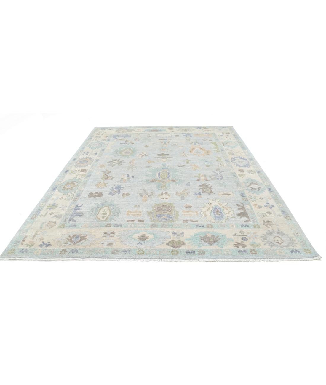 Hand Knotted Oushak Wool Rug - 8'3'' x 9'10'' 8' 3" X 9' 10" (251 X 300) / Blue / Ivory