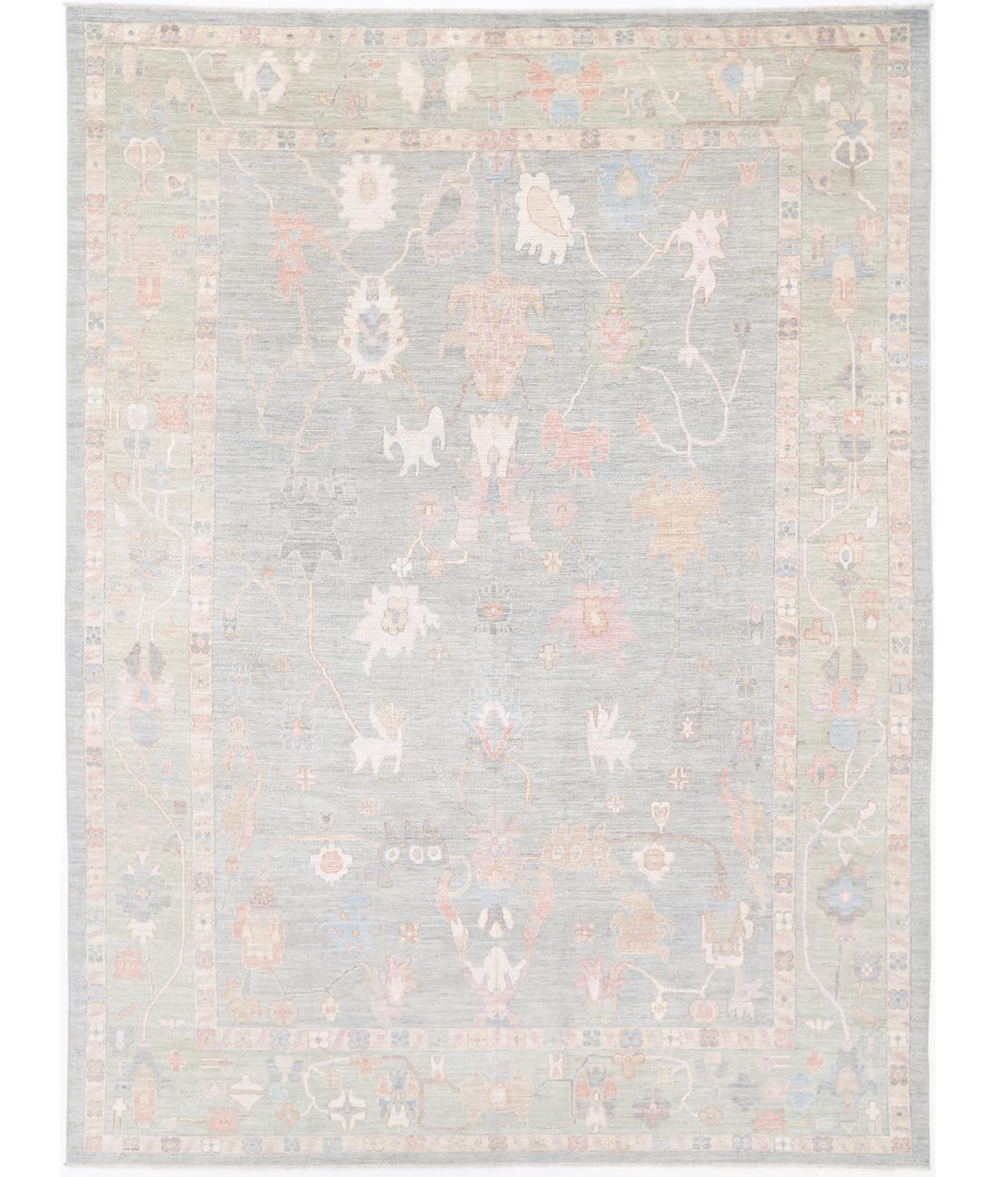 Hand Knotted Oushak Wool Rug - 10&#39;0&#39;&#39; x 13&#39;10&#39;&#39; 10&#39; 0&quot; X 13&#39; 10&quot; (305 X 422) / Grey / Green
