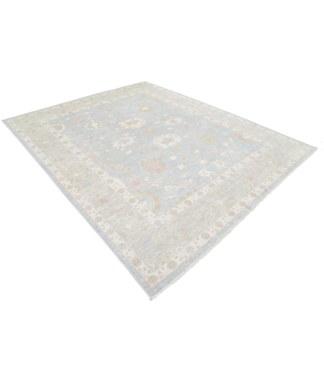 Hand Knotted Oushak Wool Rug - 8'1'' x 9'10'' 8' 1" X 9' 10" (246 X 300) / Blue / Taupe