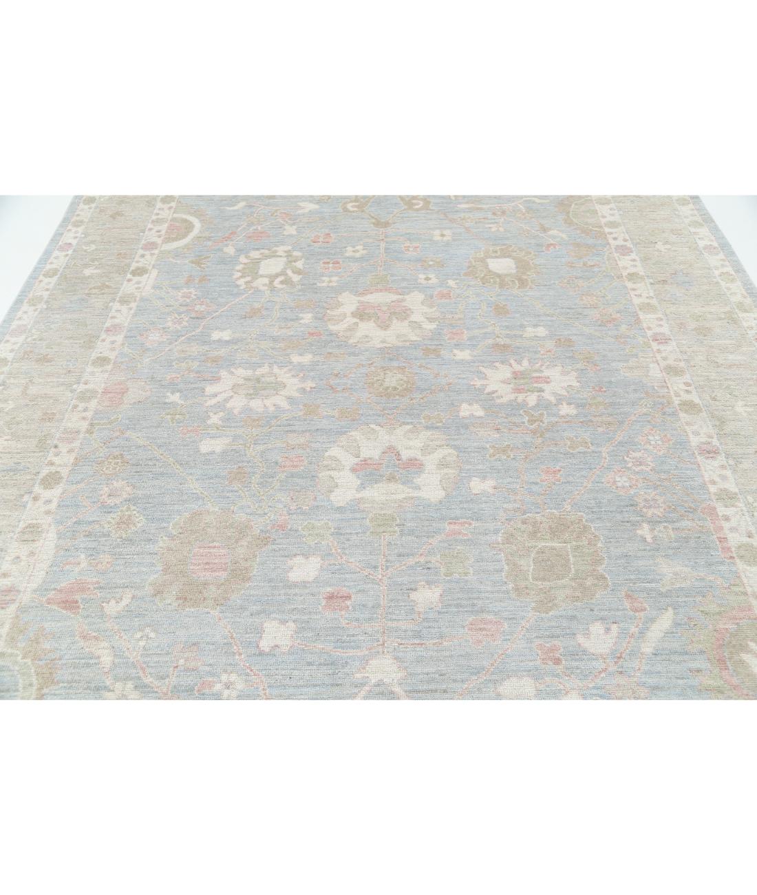 Hand Knotted Oushak Wool Rug - 8'1'' x 9'10'' 8' 1" X 9' 10" (246 X 300) / Blue / Taupe