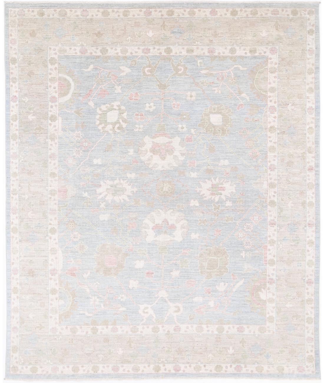 Hand Knotted Oushak Wool Rug - 8&#39;1&#39;&#39; x 9&#39;10&#39;&#39; 8&#39; 1&quot; X 9&#39; 10&quot; (246 X 300) / Blue / Taupe