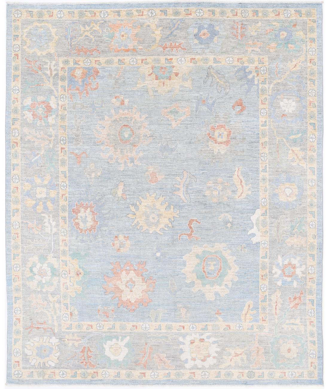 Hand Knotted Oushak Wool Rug - 7&#39;11&#39;&#39; x 9&#39;10&#39;&#39; 7&#39; 11&quot; X 9&#39; 10&quot; (241 X 300) / Blue / Grey
