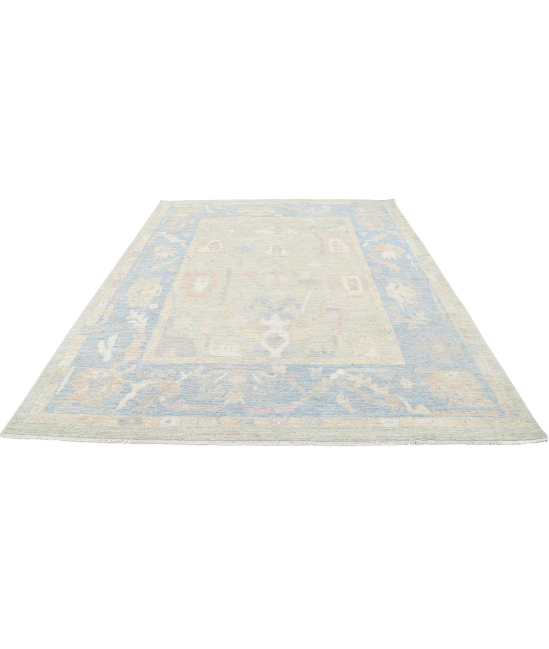 Hand Knotted Oushak Wool Rug - 8'0'' x 9'10'' 8' 0" X 9' 10" (244 X 300) / Green / Blue