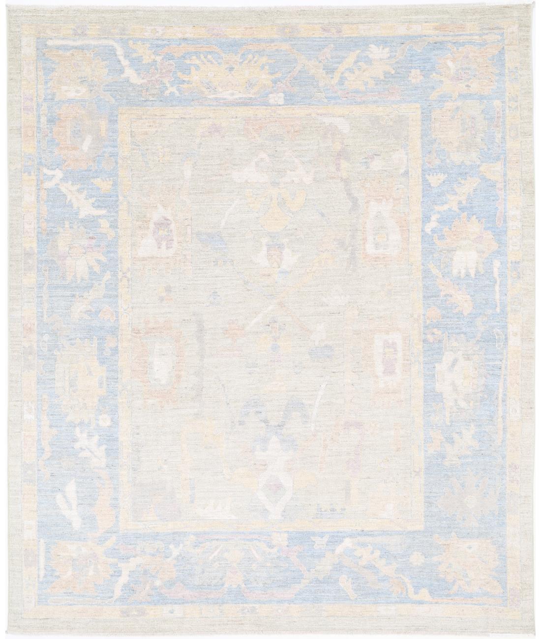 Hand Knotted Oushak Wool Rug - 8&#39;0&#39;&#39; x 9&#39;10&#39;&#39; 8&#39; 0&quot; X 9&#39; 10&quot; (244 X 300) / Green / Blue