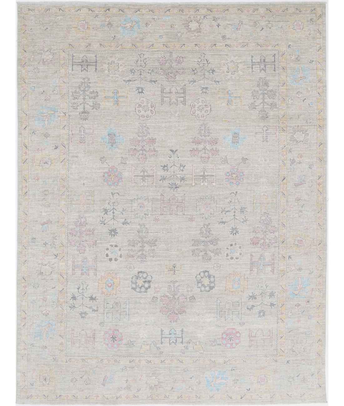 Hand Knotted Oushak Wool Rug - 9&#39;1&#39;&#39; x 11&#39;10&#39;&#39; 9&#39; 1&quot; X 11&#39; 10&quot; (277 X 361) / Silver / Grey