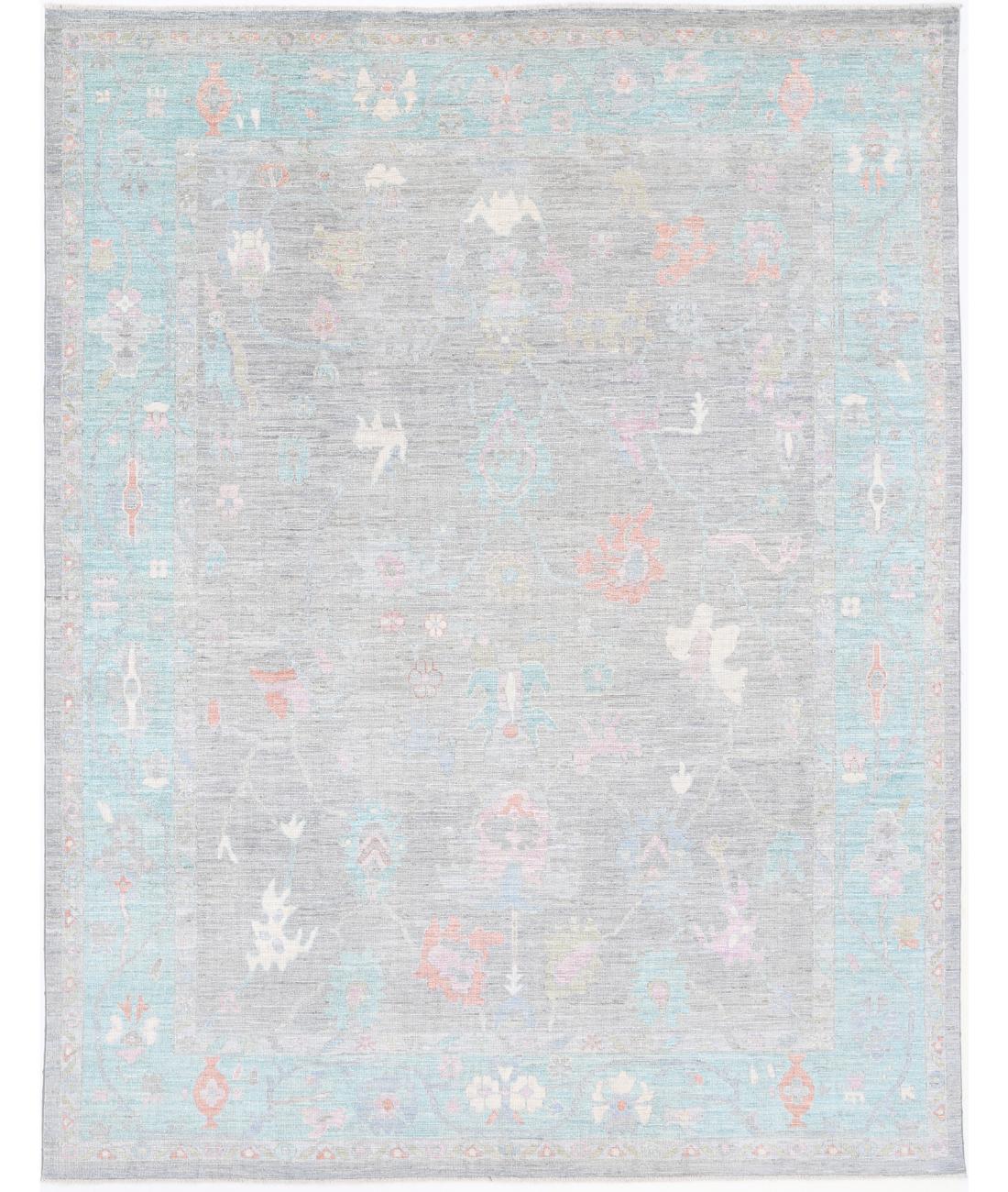 Hand Knotted Oushak Wool Rug - 9&#39;1&#39;&#39; x 11&#39;9&#39;&#39; 9&#39; 1&quot; X 11&#39; 9&quot; (277 X 358) / Grey / Green