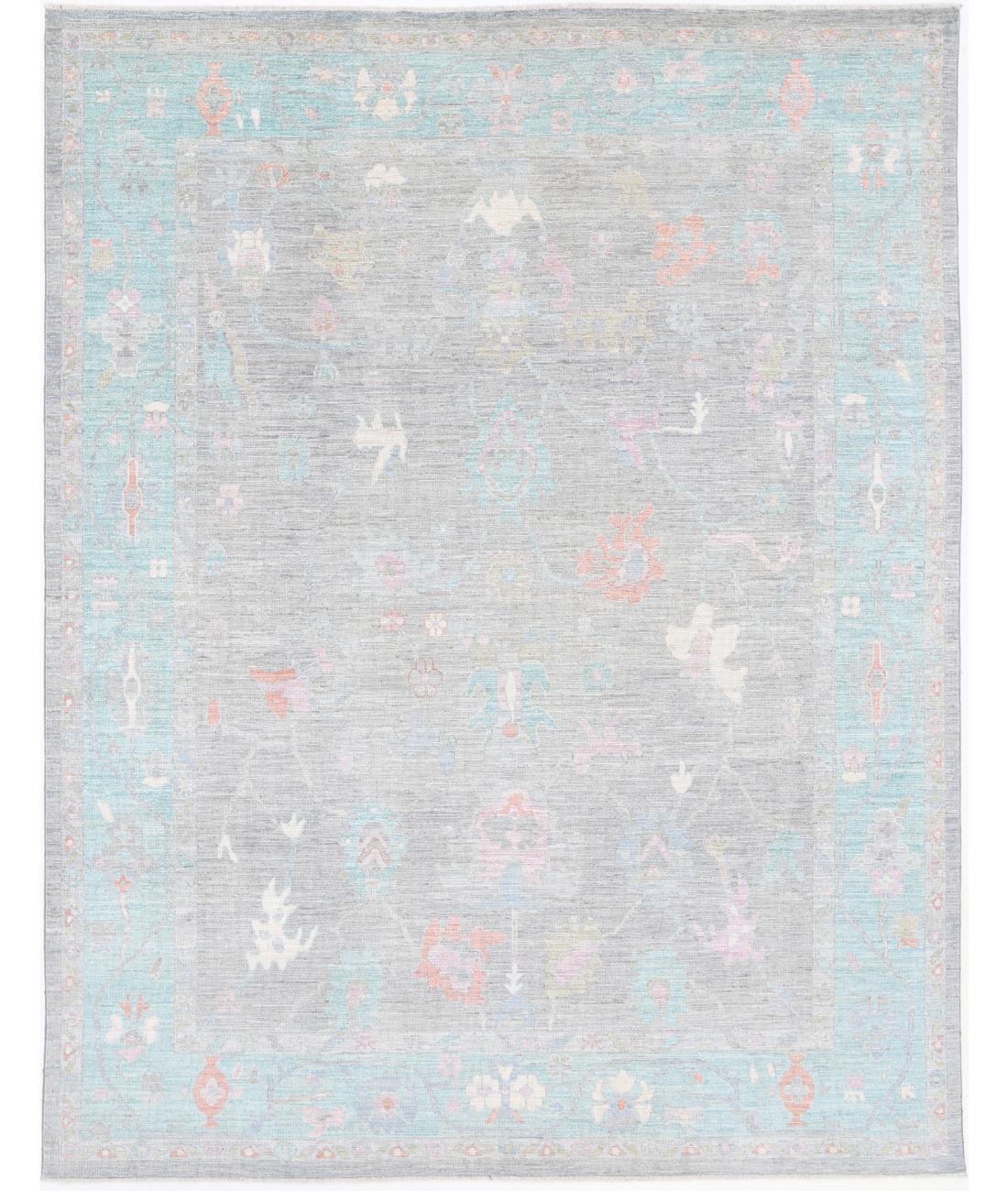 Hand Knotted Oushak Wool Rug - 9'1'' x 11'9''
