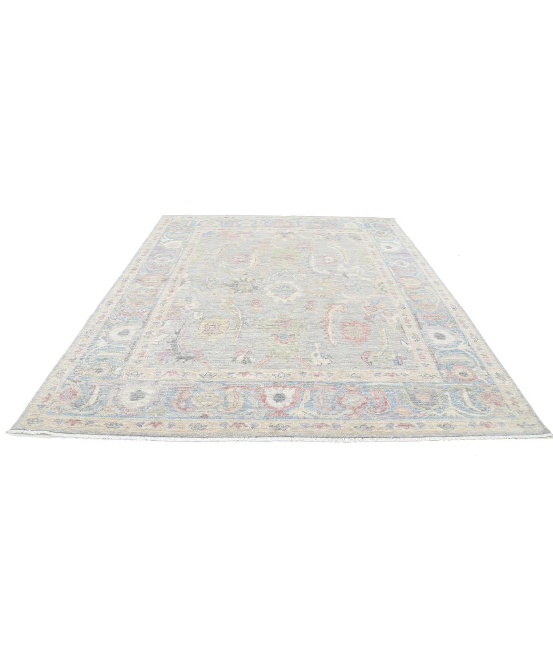 Hand Knotted Oushak Wool Rug - 8'6'' x 10'3'' 8' 6" X 10' 3" (259 X 312) / Grey / Blue