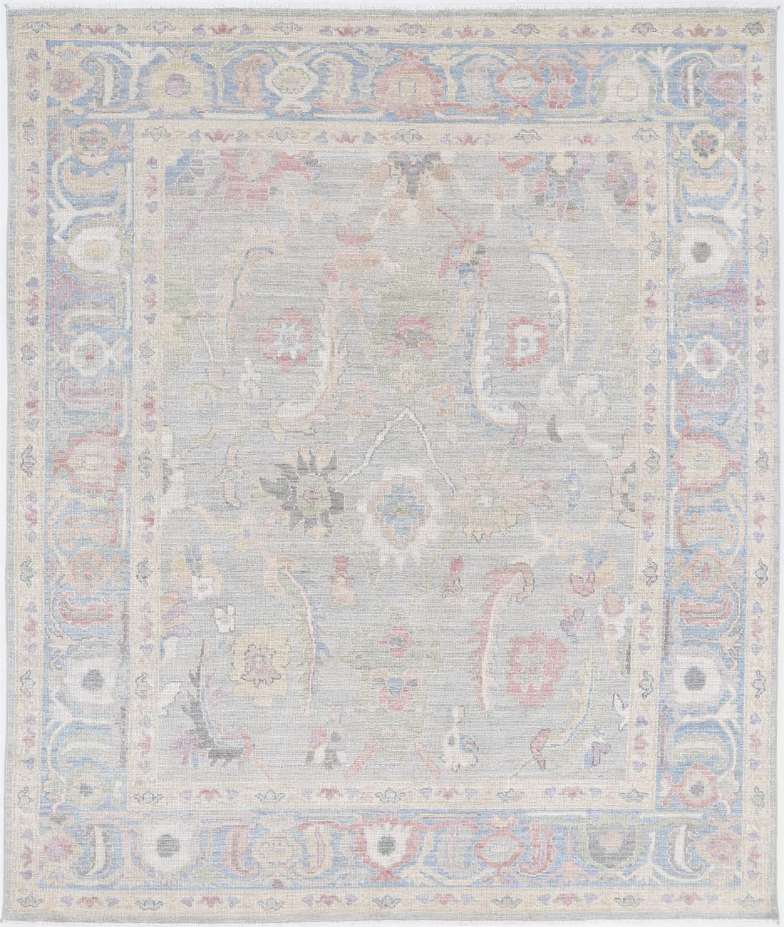 Hand Knotted Oushak Wool Rug - 8&#39;6&#39;&#39; x 10&#39;3&#39;&#39; 8&#39; 6&quot; X 10&#39; 3&quot; (259 X 312) / Grey / Blue