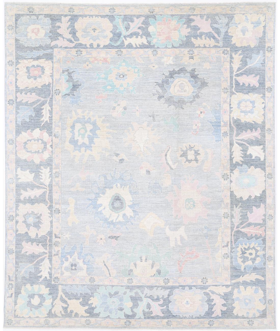 Hand Knotted Oushak Wool Rug - 12&#39;2&#39;&#39; x 14&#39;9&#39;&#39; 12&#39; 2&quot; X 14&#39; 9&quot; (371 X 450) / Blue / Grey
