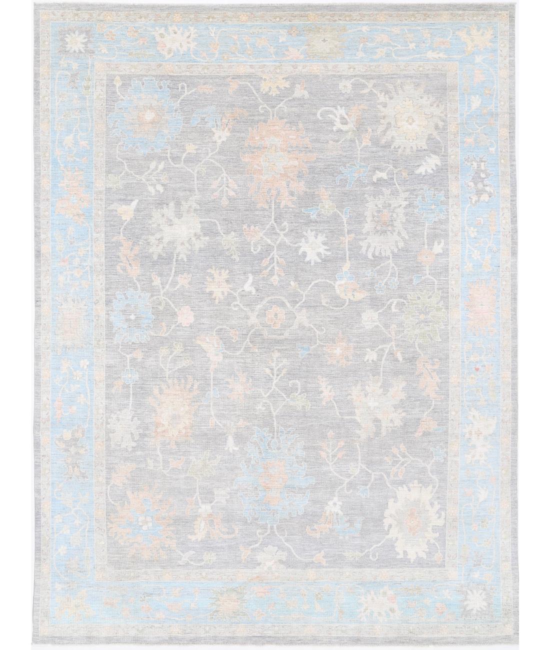 Hand Knotted Oushak Wool Rug - 10&#39;1&#39;&#39; x 13&#39;11&#39;&#39; 10&#39; 1&quot; X 13&#39; 11&quot; (307 X 424) / Grey / Green