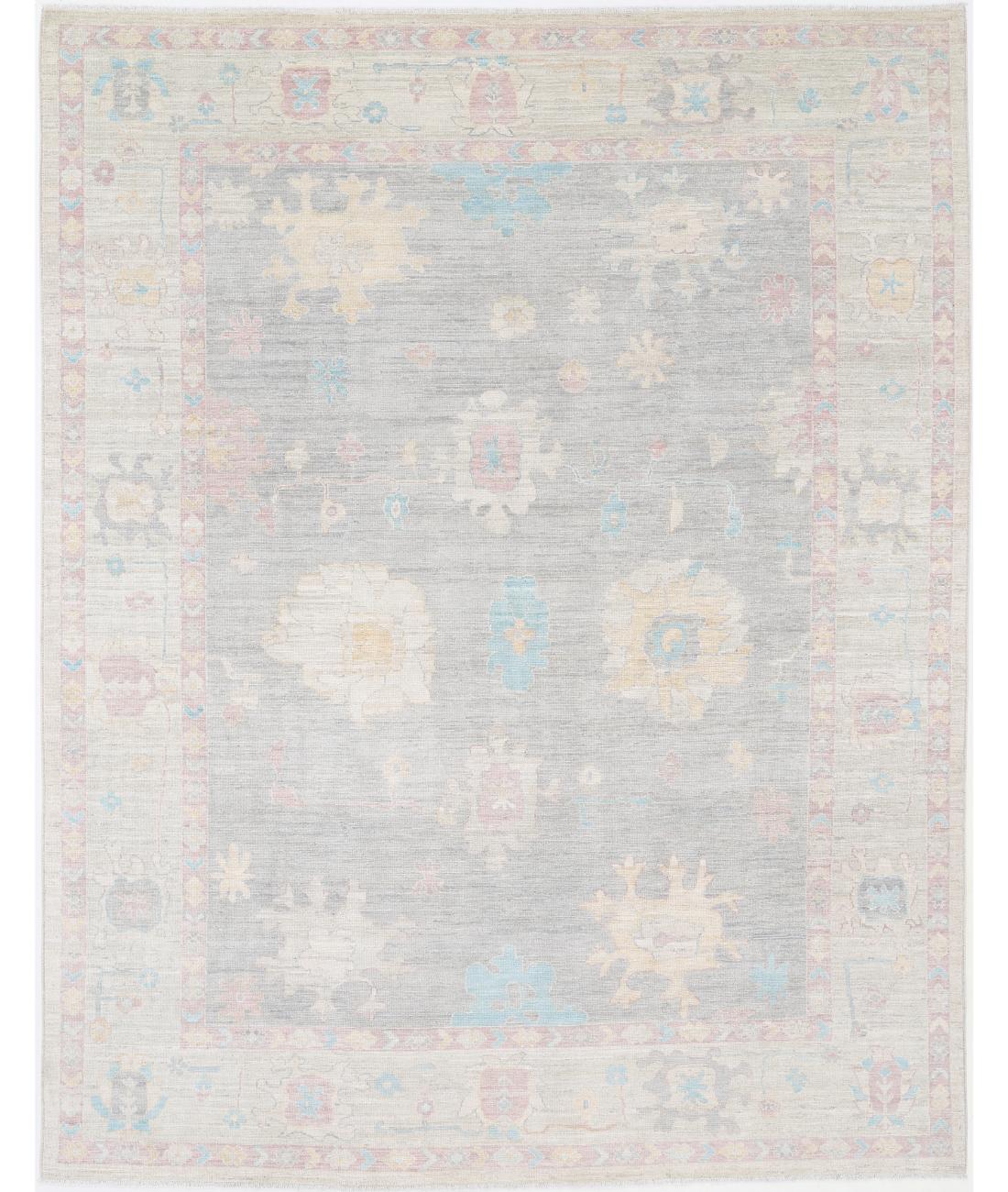Hand Knotted Oushak Wool Rug - 9'5'' x 12'2''
