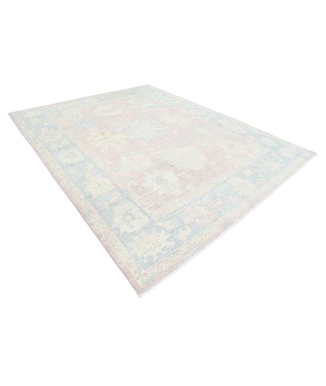Hand Knotted Oushak Wool Rug - 9'3'' x 11'10'' 9' 3" X 11' 10" (282 X 361) / Pink / Blue