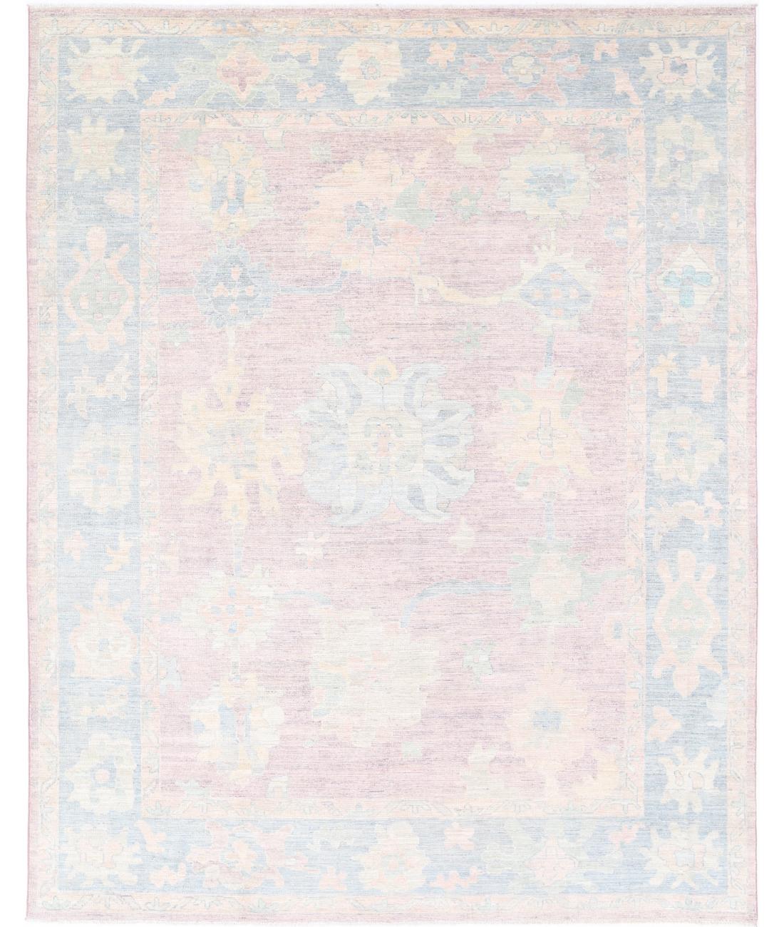 Hand Knotted Oushak Wool Rug - 9&#39;3&#39;&#39; x 11&#39;10&#39;&#39; 9&#39; 3&quot; X 11&#39; 10&quot; (282 X 361) / Pink / Blue