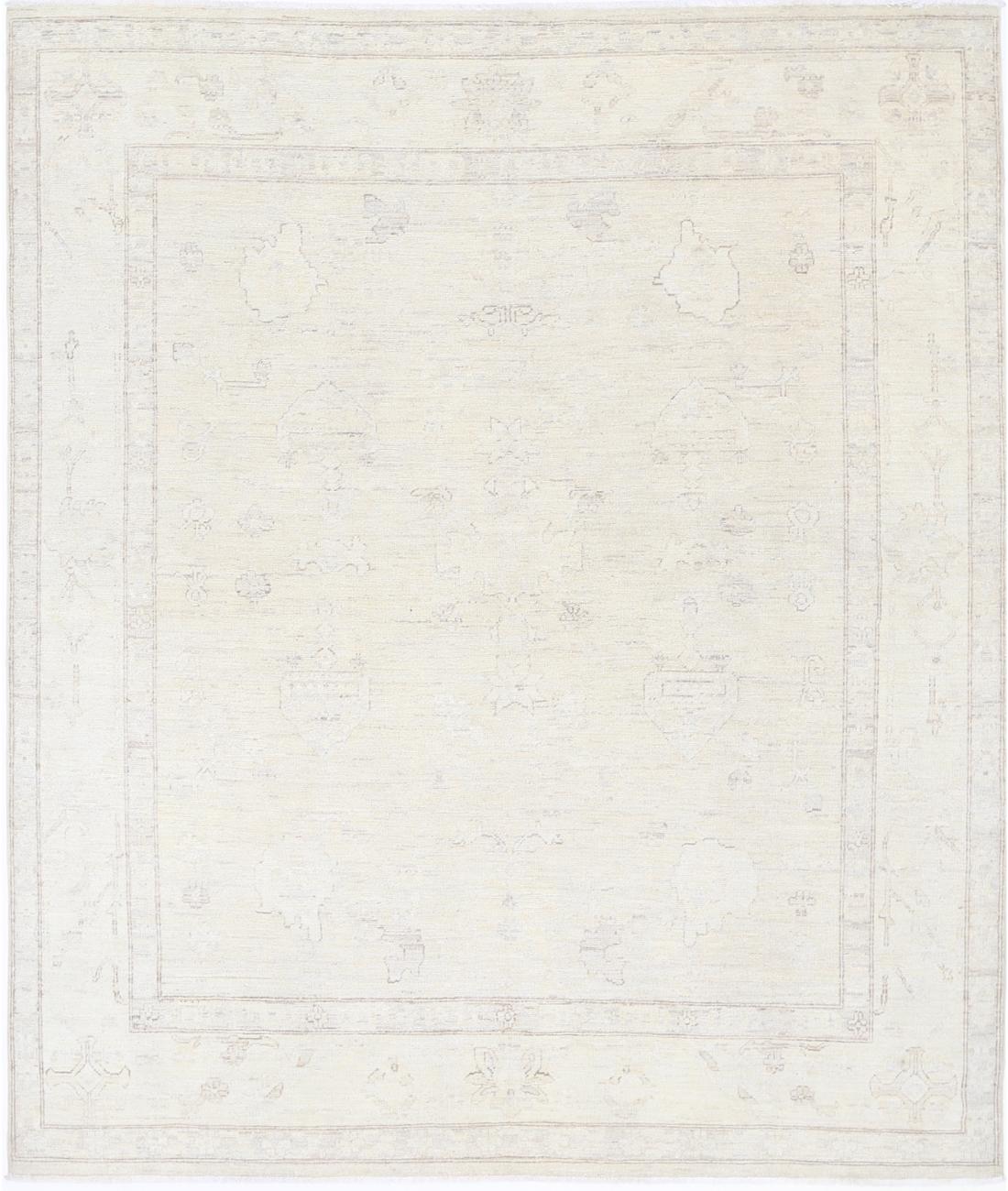 Hand Knotted Oushak Wool Rug - 7&#39;11&#39;&#39; x 9&#39;3&#39;&#39; 7&#39; 11&quot; X 9&#39; 3&quot; (241 X 282) / Taupe / Ivory
