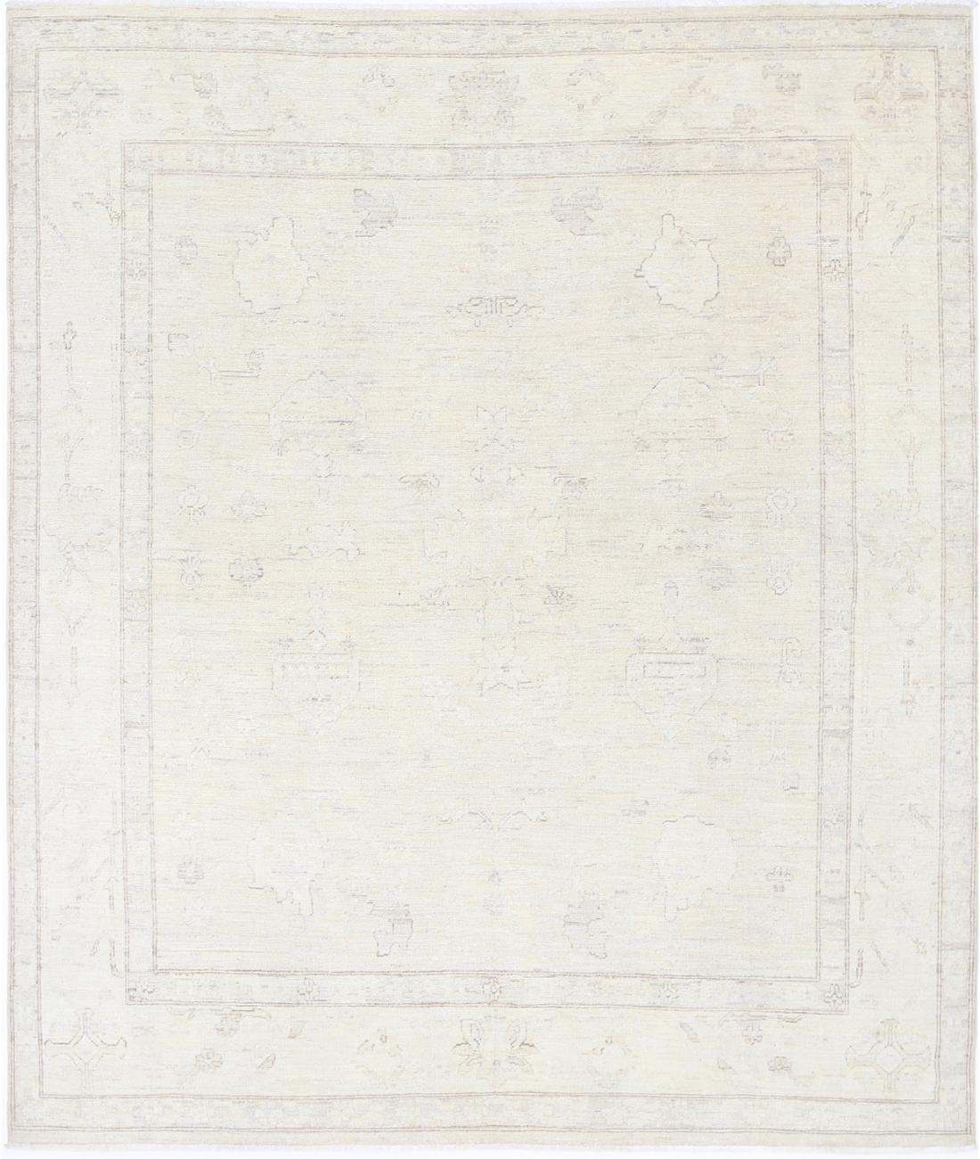 Hand Knotted Oushak Wool Rug - 7'11'' x 9'3''