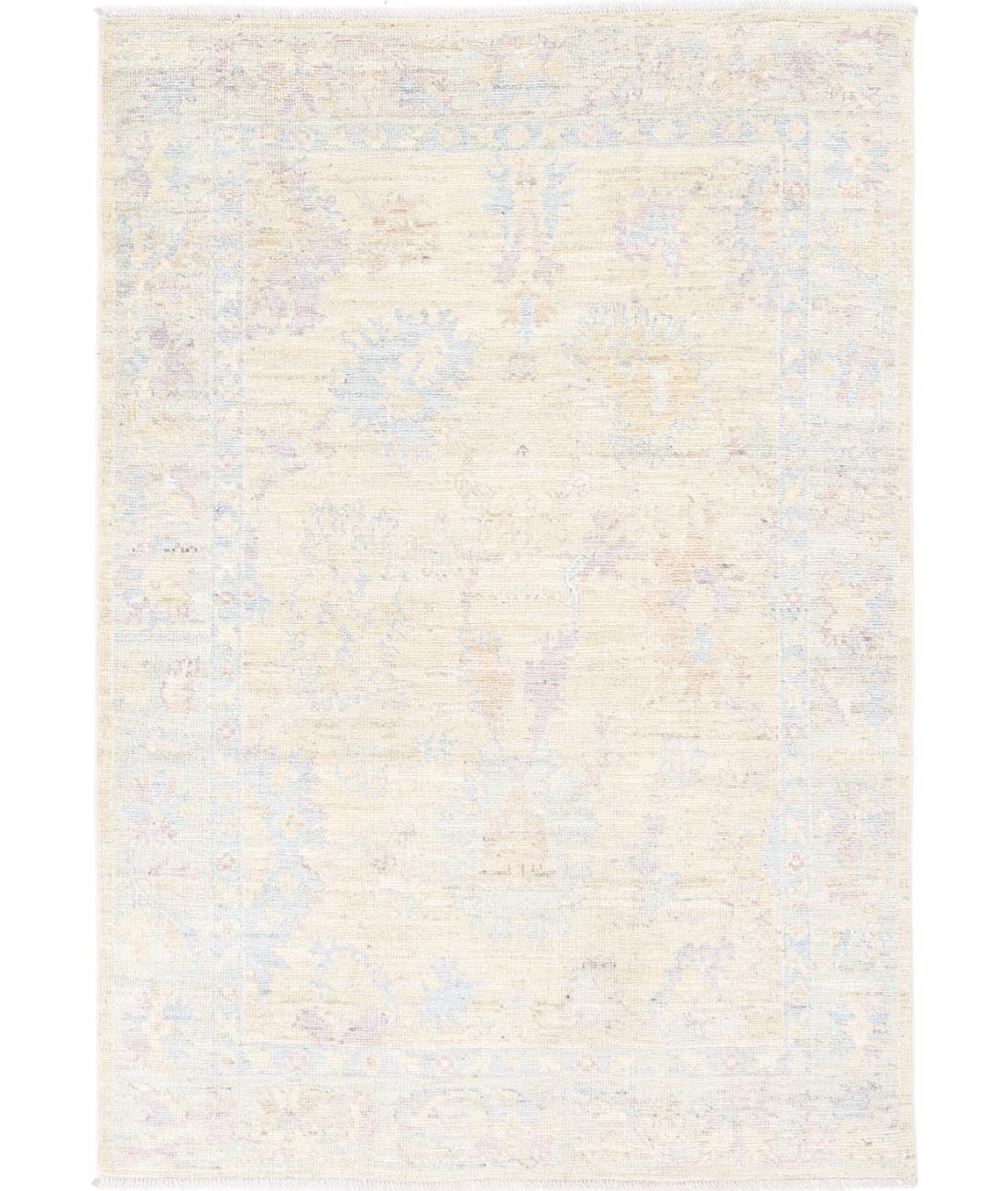 Hand Knotted Oushak Wool Rug - 4'0'' x 5'11'' 4' 0" X 5' 11" (122 X 180) / Beige / Silver