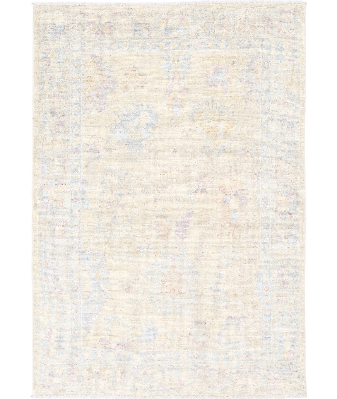 Hand Knotted Oushak Wool Rug 4' 0" X 5' 11" 4' 0" X 5' 11" (122 X 180) / Beige / Silver