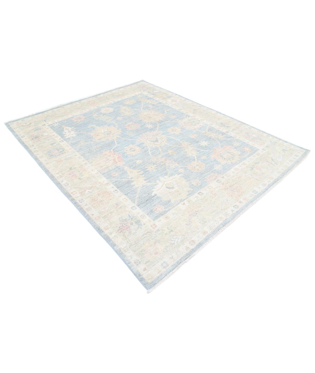 Hand Knotted Oushak Wool Rug - 6'7'' x 8'1'' 6' 7" X 8' 1" (201 X 246) / Blue / Taupe