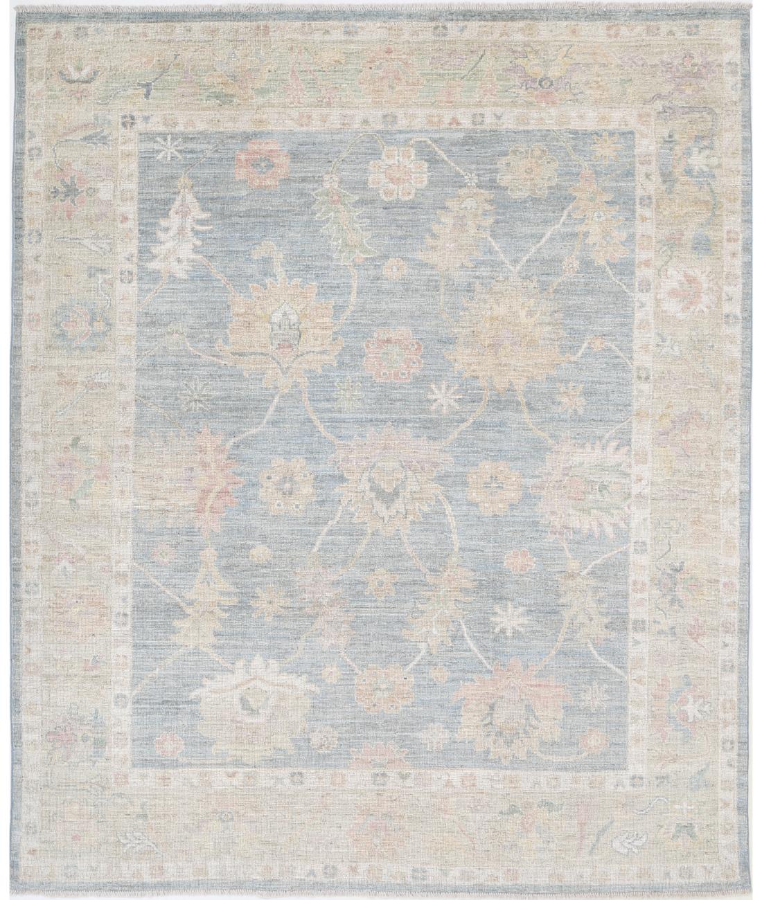 Hand Knotted Oushak Wool Rug - 6'7'' x 8'1''