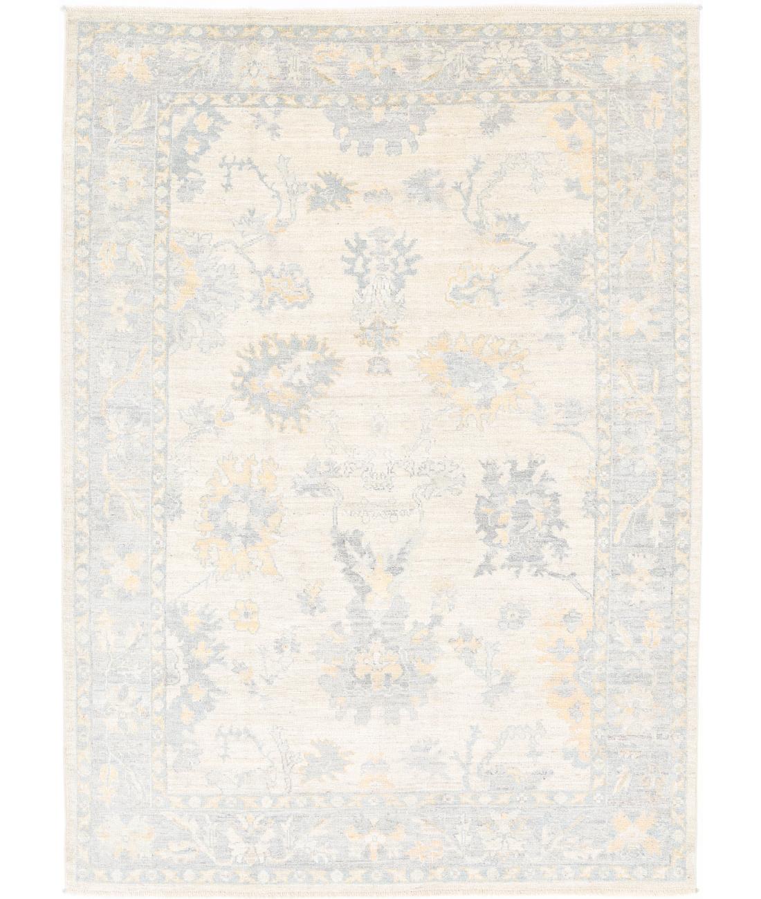 Hand Knotted Oushak Wool Rug - 6&#39;2&#39;&#39; x 8&#39;9&#39;&#39; 6&#39; 2&quot; X 8&#39; 9&quot; (188 X 267) / Ivory / Grey