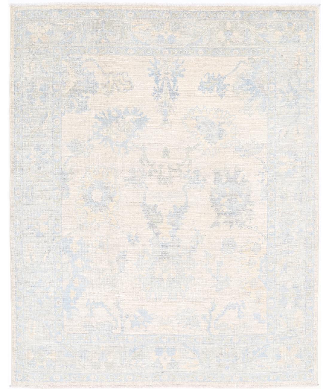 Hand Knotted Oushak Wool Rug - 6&#39;8&#39;&#39; x 8&#39;3&#39;&#39; 6&#39; 8&quot; X 8&#39; 3&quot; (203 X 251) / Taupe / Silver